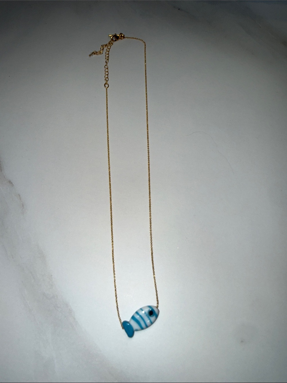 Gold Chain Necklace with Blue Striped Fish Charm
